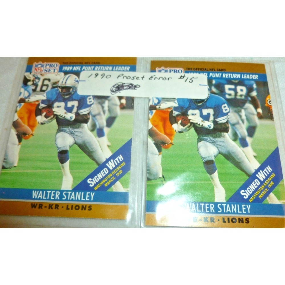 1990 Pro Set Walter Stanley 15 Error Card Detroit‎ Lions WR-R Misprint NFL Card